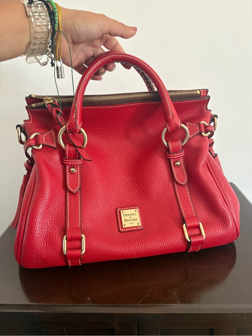 Dooney & Bourke sorrento Red Pebbled Leather Satchel with Gold Hardware